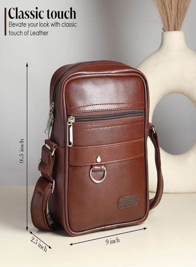 SAMTROH Vegan Leather Small Sling Bag for Men | Chest Slinger Bag | Crossbody Bag | Side Bag Men | Mini Vegan Leather Slings | Corporate Gift Item | Passport Sling. (Brown) - Image 4